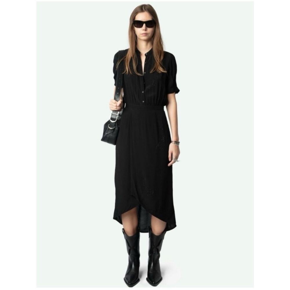 $478 Zadig & Voltaire Rimaz Soft Strass Black Dress NWT XS